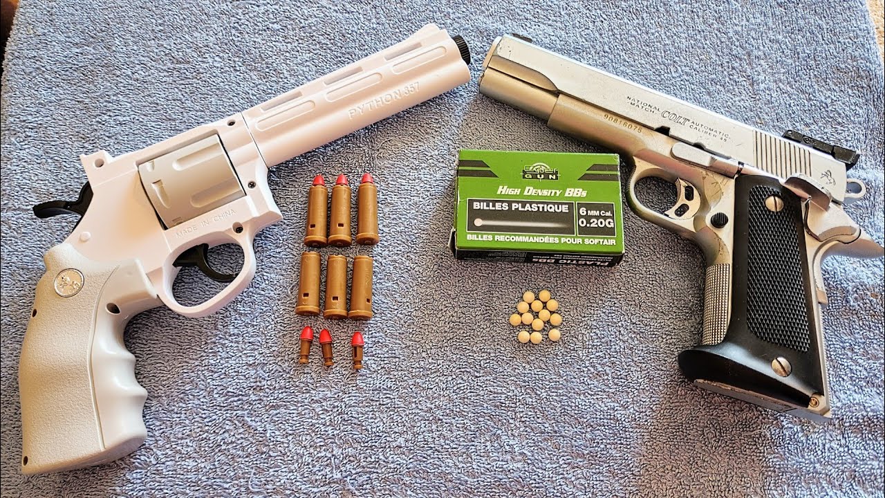 COLT Python 357 ZP5 Soft Bullet Vs COLT National Match Airsoft Spring Gun