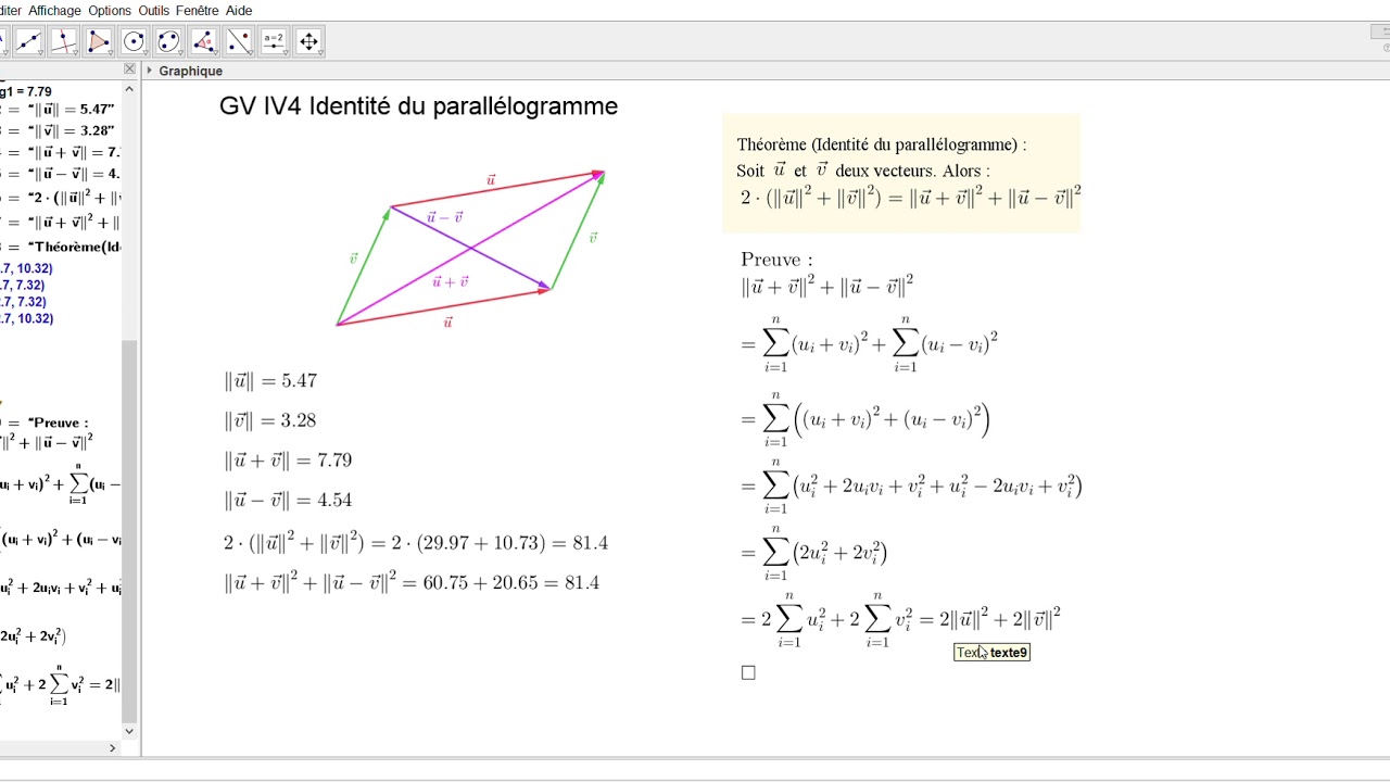 GV IV4 Géométrie vectorielle : Identité du parallélogramme