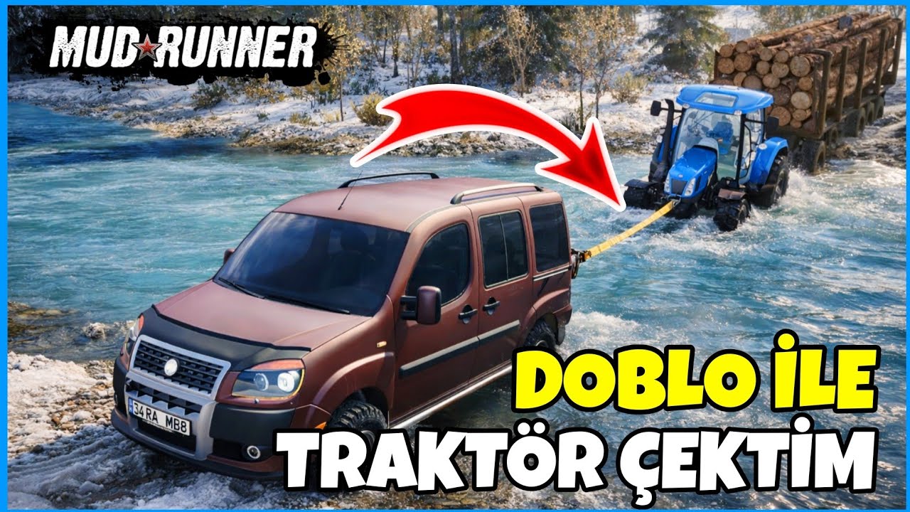 DOBLO İLE KÜTÜK YÜKLÜ TRAKTÖRÜ ÇEKTİM 🔸️MUDRUNNER 
