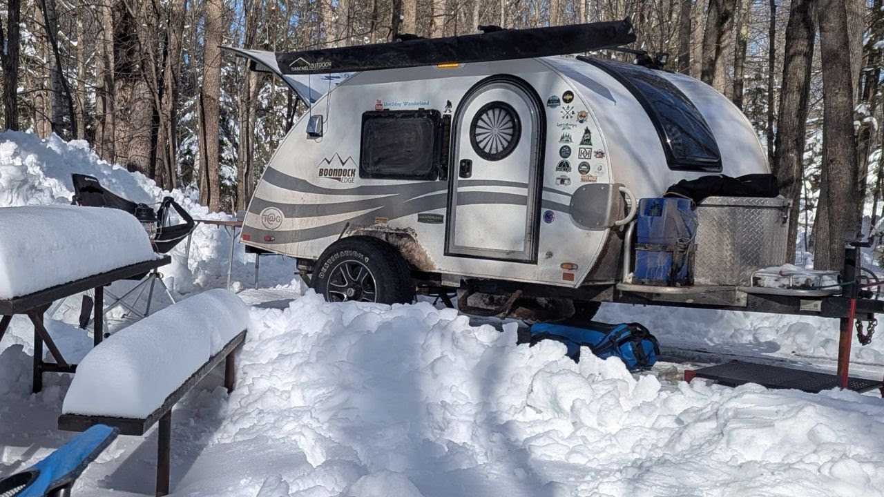 Teardrop Camping in Deep Snow in Northern Wisconsin | Copper Falls State Park