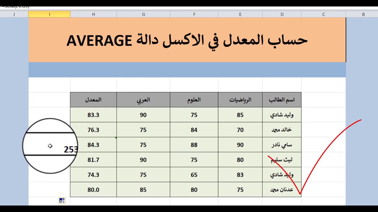 حساب المعدل في الاكسل بـ ثلاث دقائق دالة AVAREGE