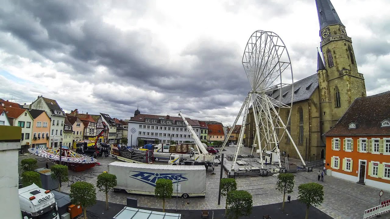 Winzerfest Alzey 2015, Zeitraffer Aufbau der Fahrgeschäfte