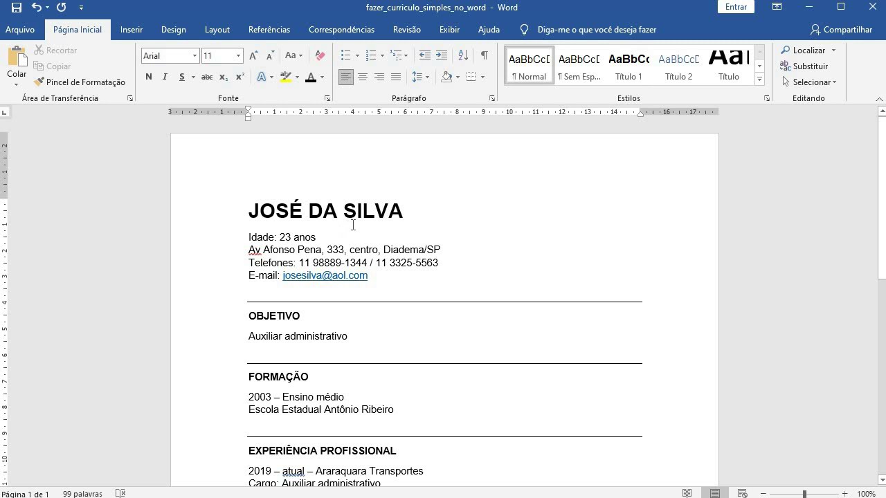 Como Editar o Modelo de Currículo Simples no Word
