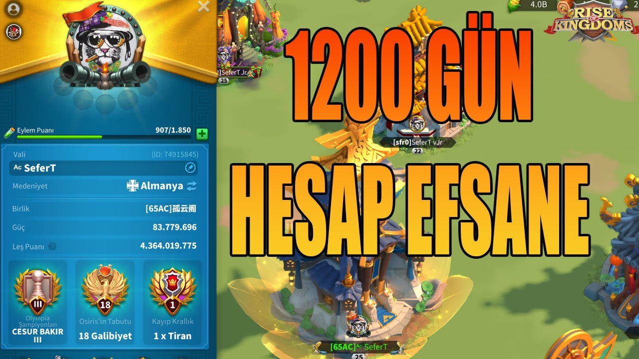 1200 GÜNLÜK HESAP- EFSANE SÜVARI HESAP-RİSE OF KINGDOMS