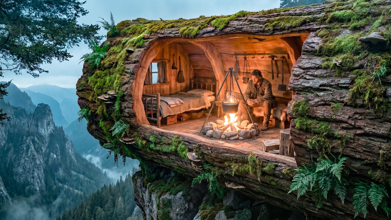 The talented man built a secret cave home on a dangerous cliff in 108 days. | by @BushcraftSatyr