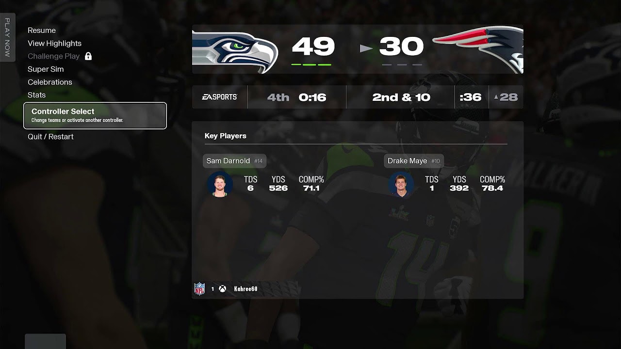 Super Bowl LX - Seahawks VS Patriots (Weekly Sim)