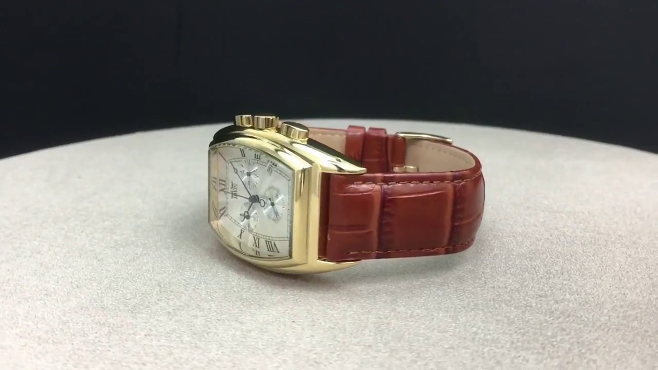 MONTRE R&Eacute;TRO HOMME TONNEAU ACIER OR JAUNE CHRONOGRAPHE BRACELET CUIR MARRON DAVIS 0031