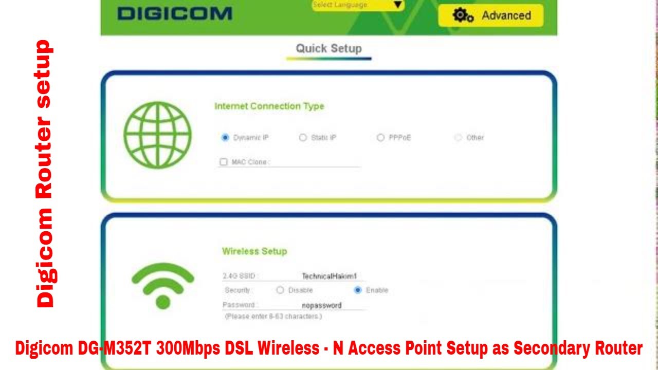 Digicom DG-M352T 300Mbps DSL Wireless - N Access Point Setup as Secondary Router | Technical Hakim