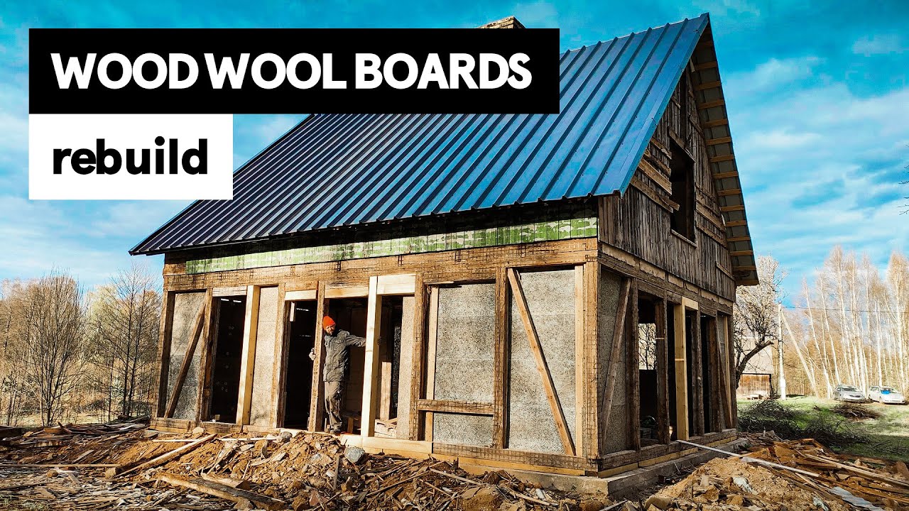 Wall building on our farm house with Wood wool boards by Cewood