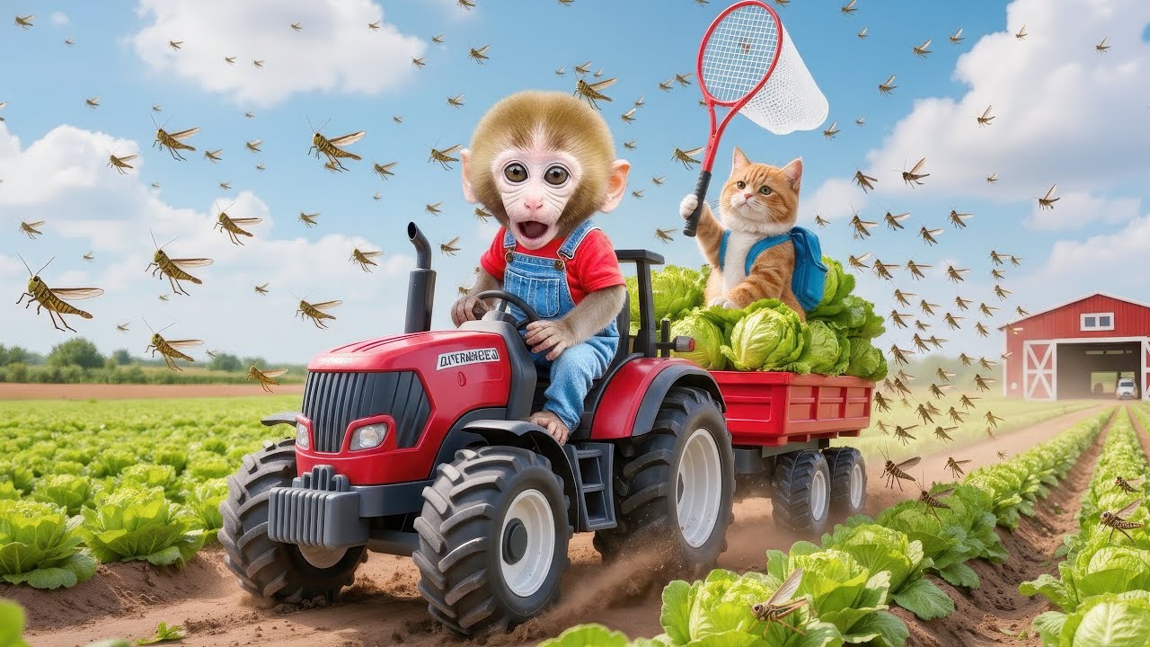 🐵🐱 Monkey & Fat Cat Save the Red Radish Garden From a Locust Swarm and Cook Radish Soup Together