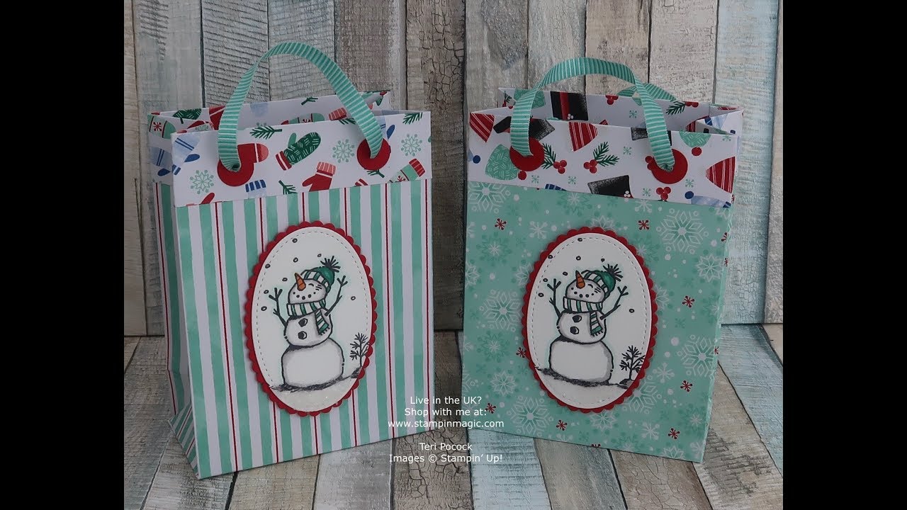 Small Fold Flat Gift Bag (5&rdquo;x3&frac34;&rdquo;x2&rdquo;) using Snowman Season from Stampin' Up!