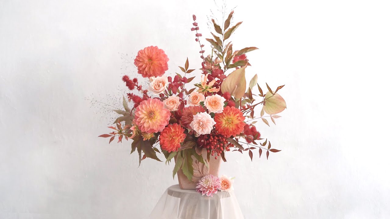 아주까리❤️한 센터피스, 아주까리, 다알리아, 가을 소재를 담은 가을 센터피스 만들기 #플라워레슨