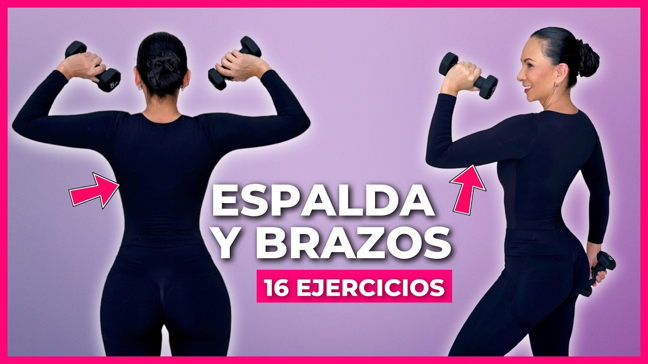 16 ejercicios para TREN SUPERIOR CON MANCUERNAS | Rutina para adelgazar espalda y brazos r&aacute;pido