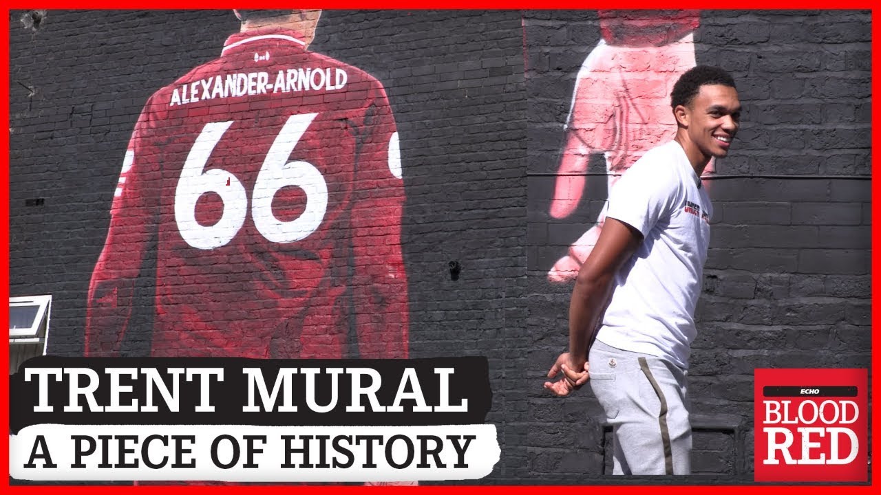 Trent Alexander-Arnold reacts to seeing his mural for the first time