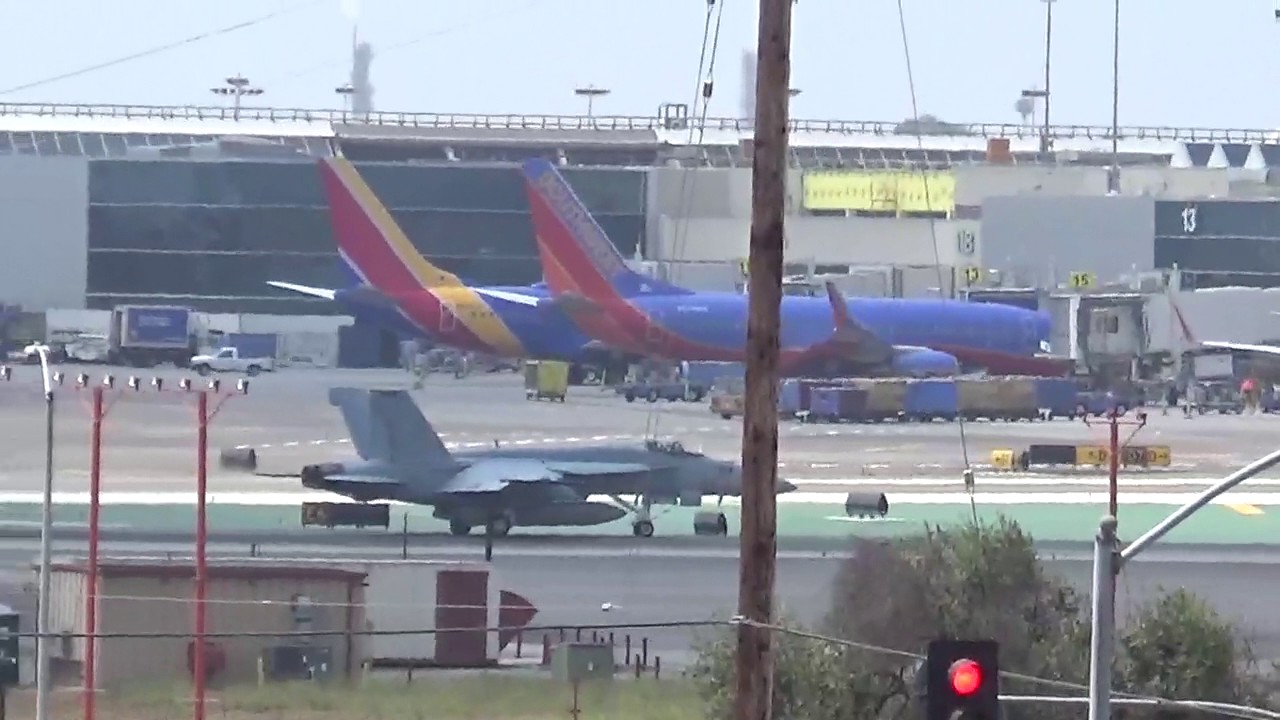 United States Navy F-18 Super Hornet takeoff at LAX
