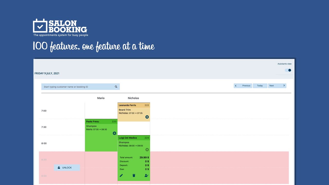 Salon Booking System - add and edit a reservation from back-end