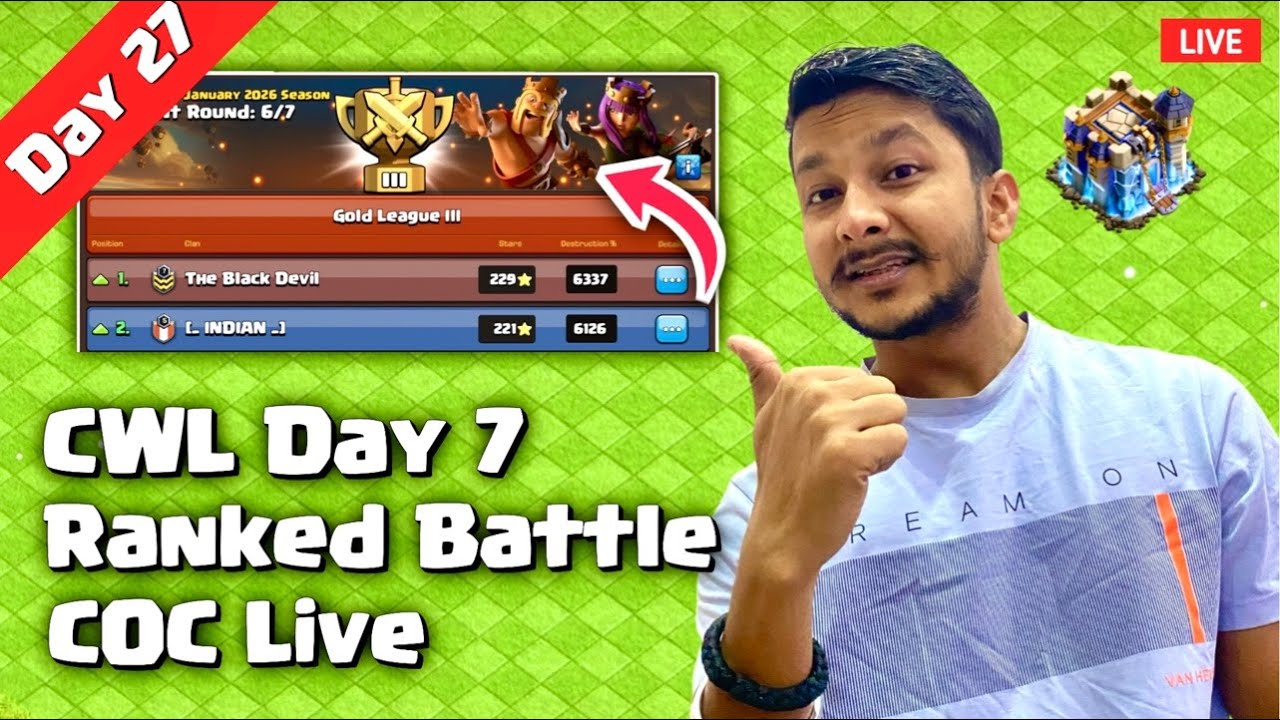 CWL Day 7 LIVE 🔥 TH18 | TH11 | TH10 Ranked Battles | Clash of Clans Hindi | Base Visit Day 27
