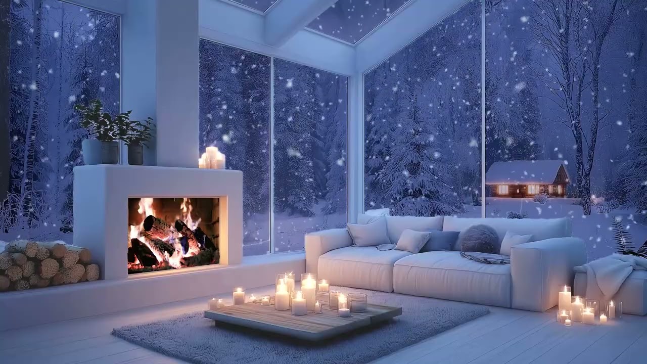 🌙❄️ Soft Winter Piano in Snowy Lounge | Peaceful Night Escape | Relax & Clear Your Mind