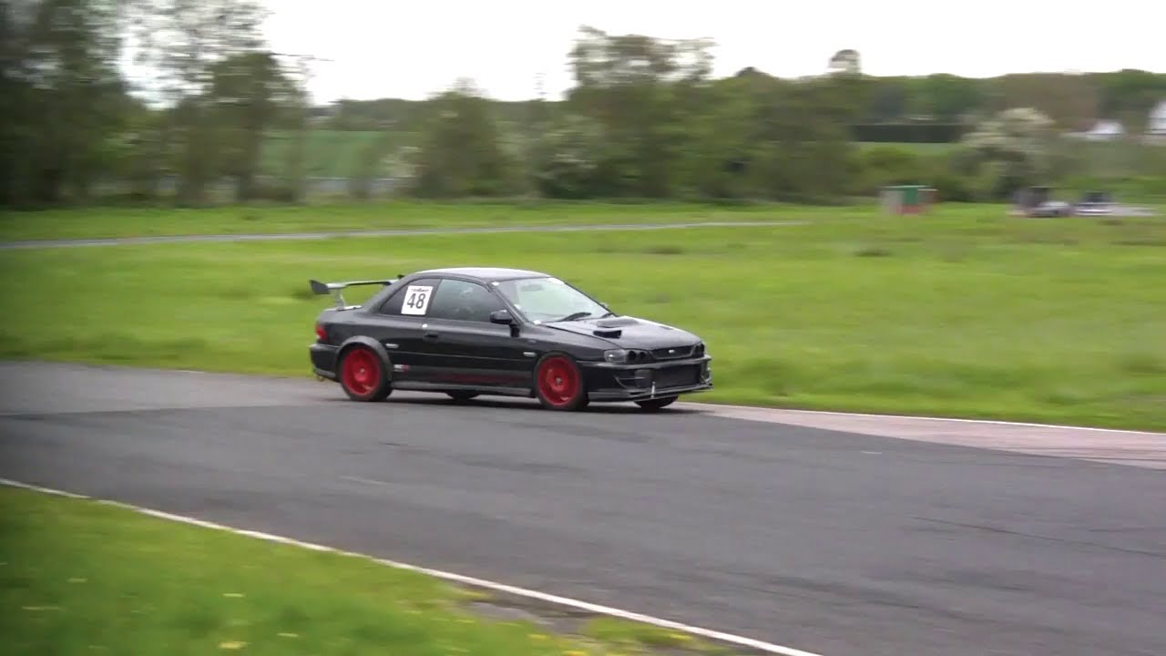 Subaru Impreza WRX STi launch control anti lag flames on Curborough Sprint Circuit