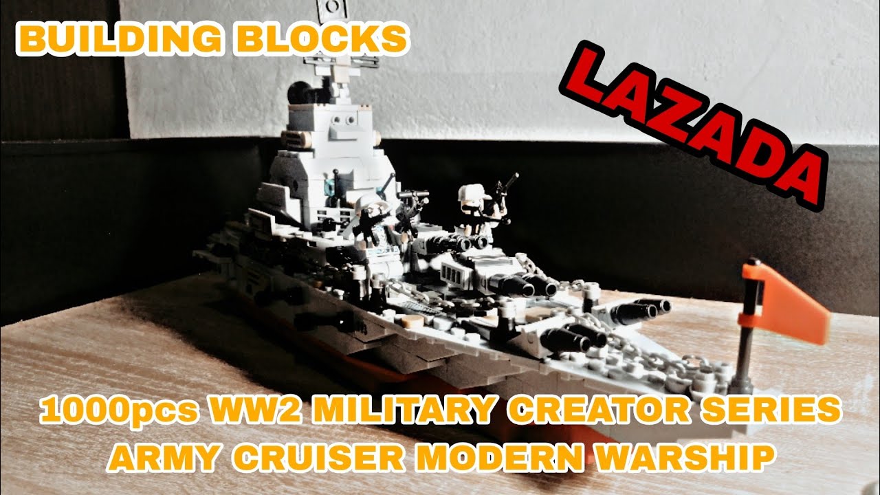 BUILDING BLOCKS - 1000pcs WW2 MILITARY CREATOR SERIES ARMY CRUISER MODERN WARSHIP