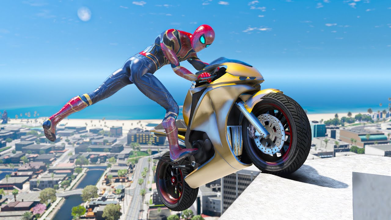 GTA 5 Iron Spiderman Motorcycle Stunts/Fails/Ragdolls Episode 19 (Euphoria Ragdolls)