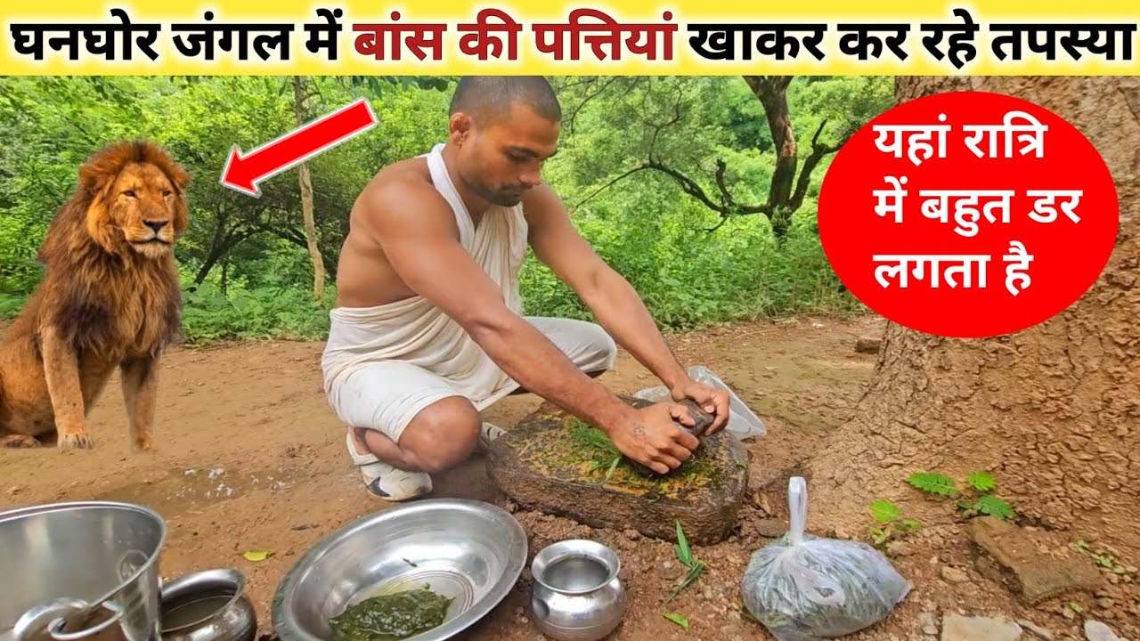 Saint doing penance by eating bamboo leaves in ghanghor forest of Chitrakoot 
