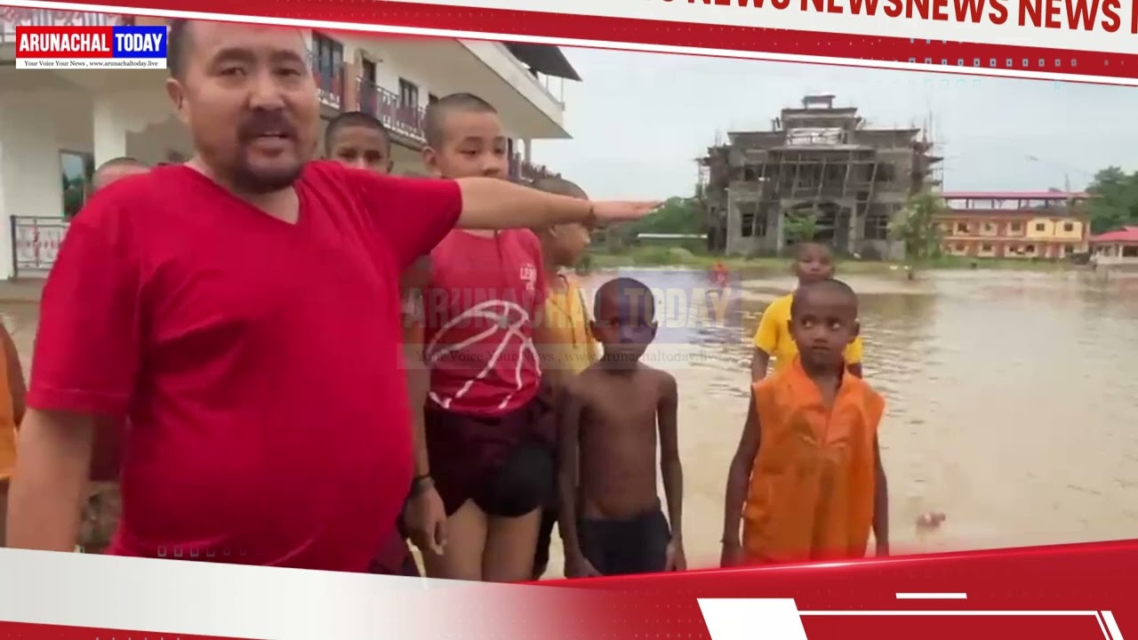 Heavy Rain Triggers Flooding at Ruksin Buddha Monastery; Rising Waters Disrupt Normal Activities