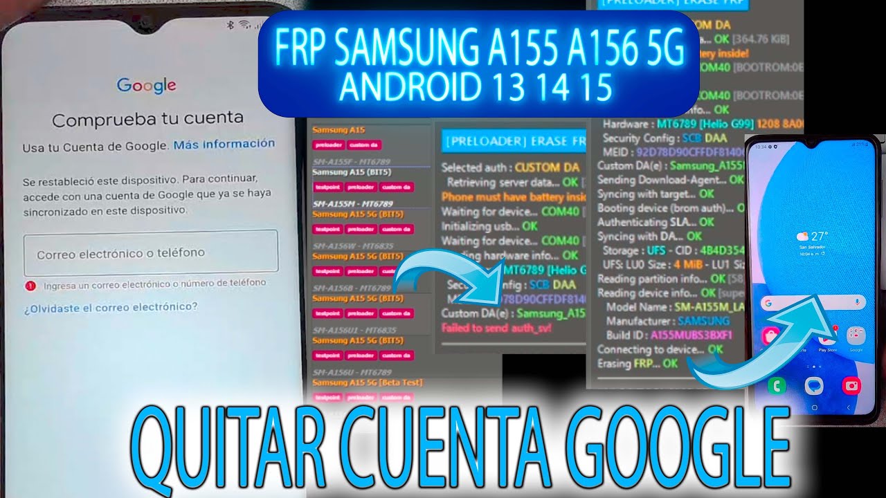 FRP SAMSUNG A155M F 156U E W B ALL BIT QUITAR CUENTA GOOGLE A15 5G SOLUCION UNLOCKTOOL