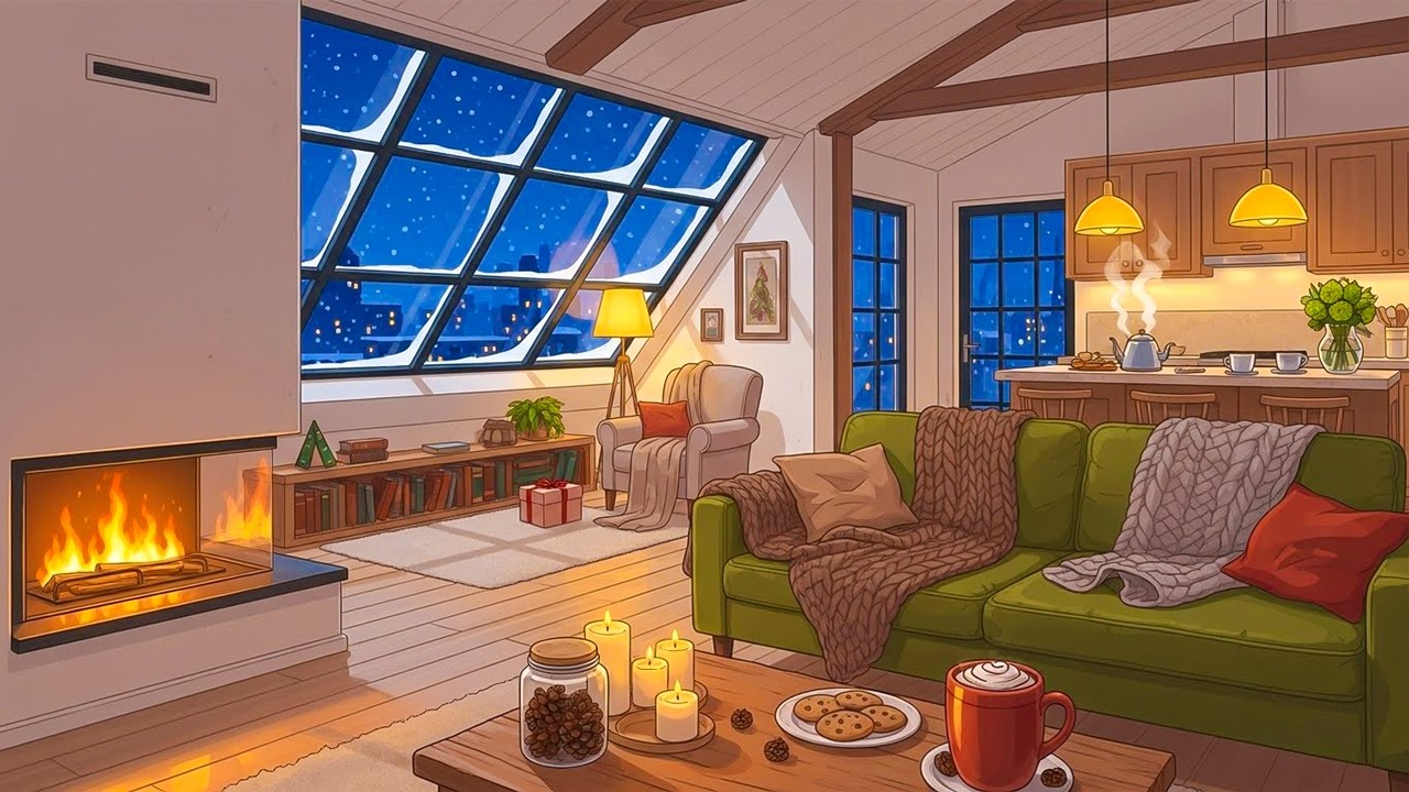You're in a New York apartment & listening to vintage jazz playing in another room on a snowy night