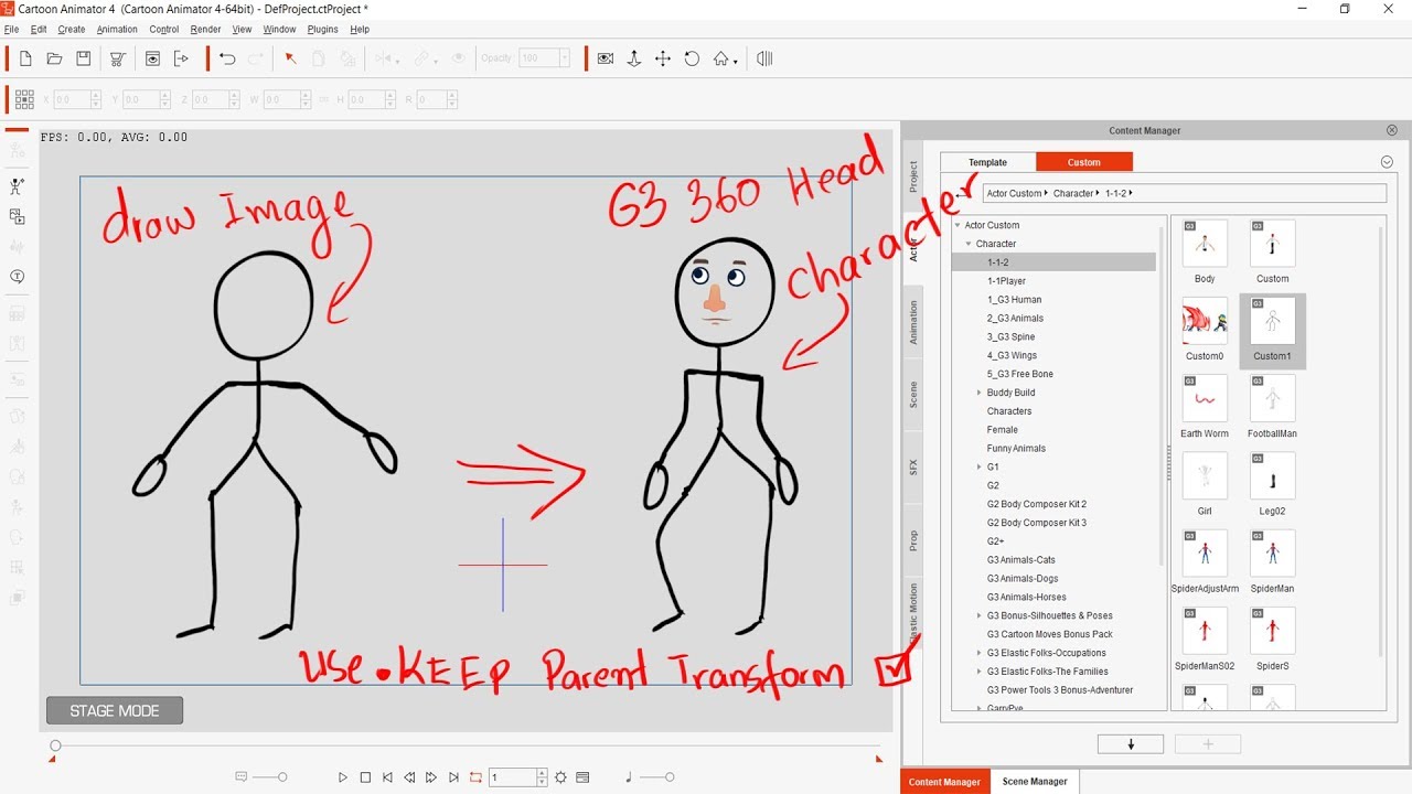 Cartoon Animator 4 Tutorial How to Create New Character use Keep Parent Transform