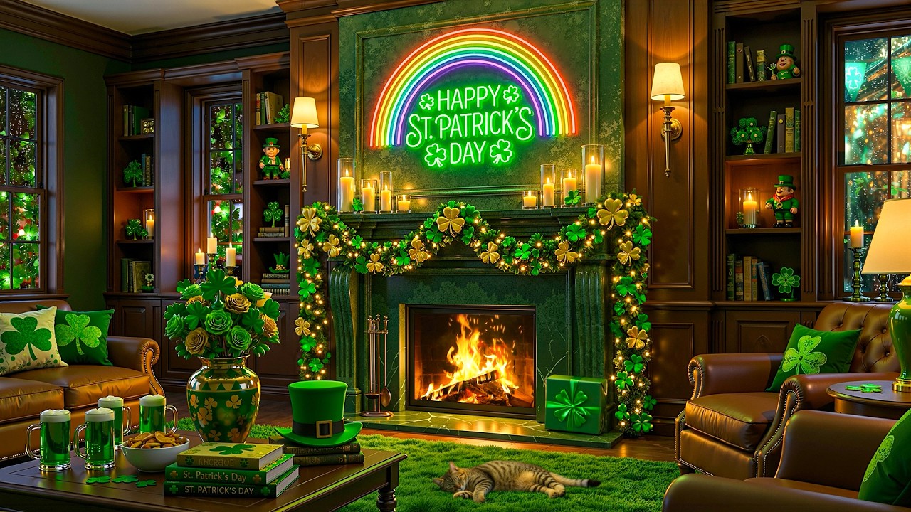 St Patrick’s Day Fireplace Comfort 🍀 Soft Irish Background Music