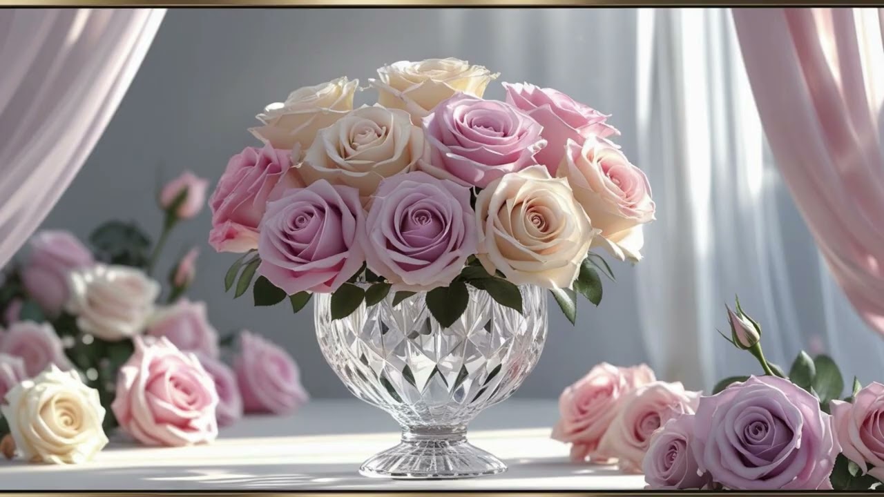 Pastel Rose Serenity in Golden Frame 🌸✨ | Elegant TV Frame Screensaver