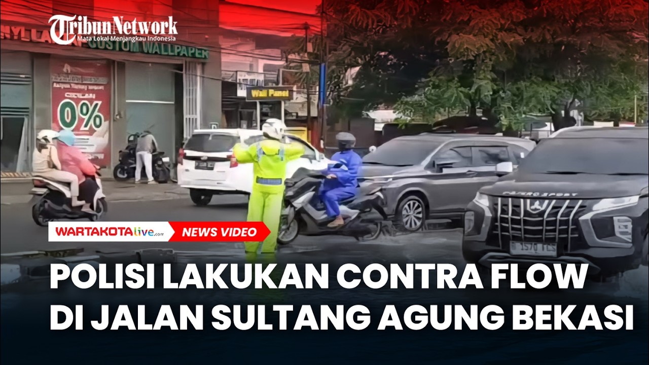 Polisi Lakukan Contra Flow di Jalan Sultang Agung Bekasi Imbas Banjir