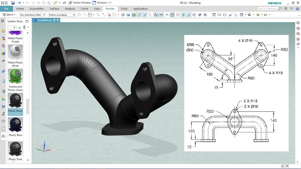 NX CAD # tutorial 5.8 #EXHAUST MANIFOLD 2 CYLINDER ENGINE
