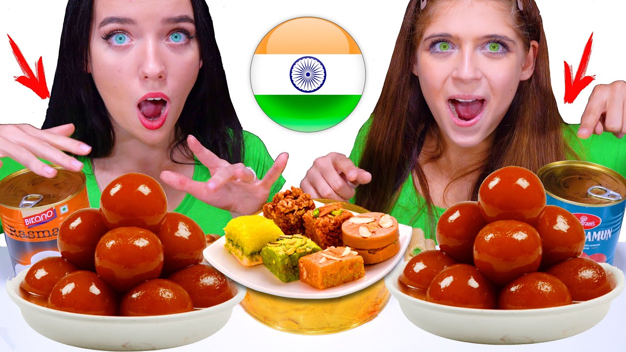 ASMR TRYING INDIAN SWEETS (Rasmalai, Gulab Jamun, Suterfeni) EATING SOUNDS LILIBU