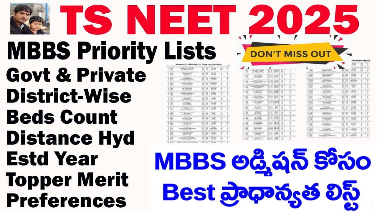 NEET 2025 TS MBBS COLLEGES PRIORITY LIST based on  distance year patients and district colleges