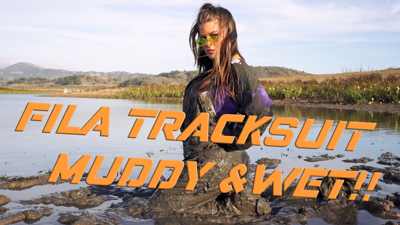 Muddy, Wet & Dirty Girl FILA Tracksuit, Disruptor Sneakers ALL TRASHED IN SMELLY MUD
