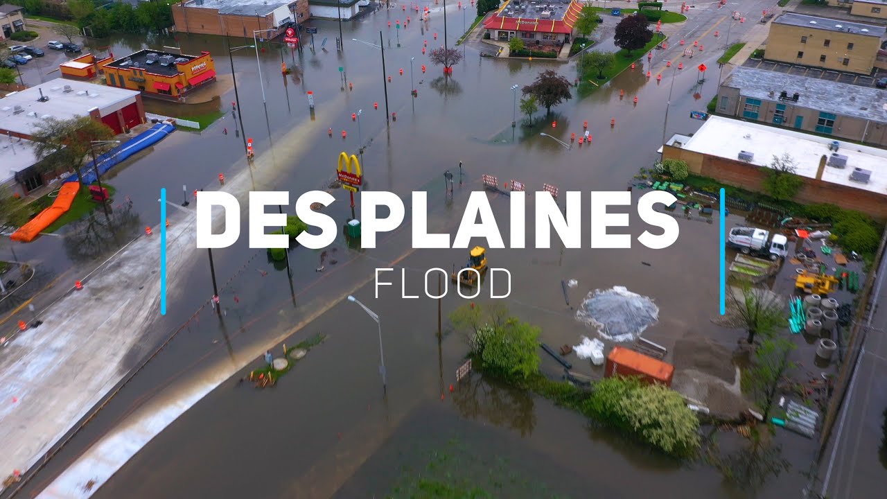 Major flooding - Des Plaines River - May 2020 | 4K drone footage