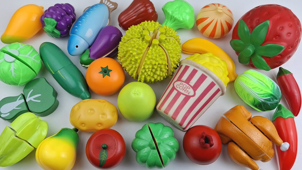 Cutting plastic and Vegetable Banana, Durian, Dragon fruits, Satisfying Video Squishy ASMR