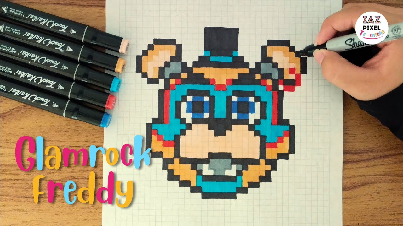 Como dibujar a GLAMROCK FREDDY de FNAF en PIXEL ART – Tutorial paso a paso