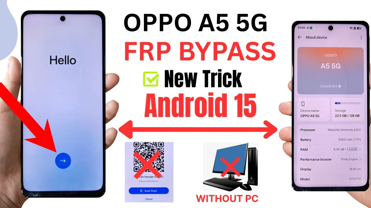 OPPO A5 5G FRP Bypass Android 15 (Without Pc) All OPPO Google Account Remove