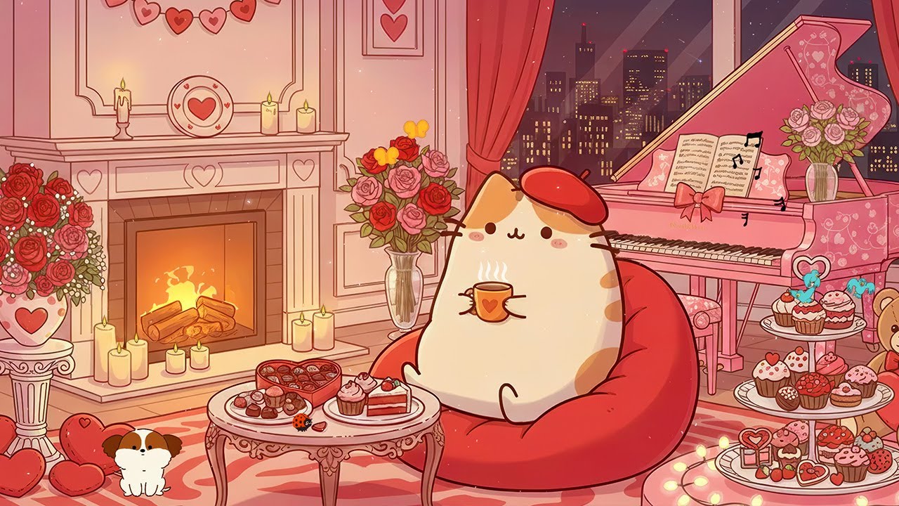 Mochi’s Pink Valentine Night 💝 Lofi Cat Chill ✨ Chill Lofi Beats for Study, Work & Relax