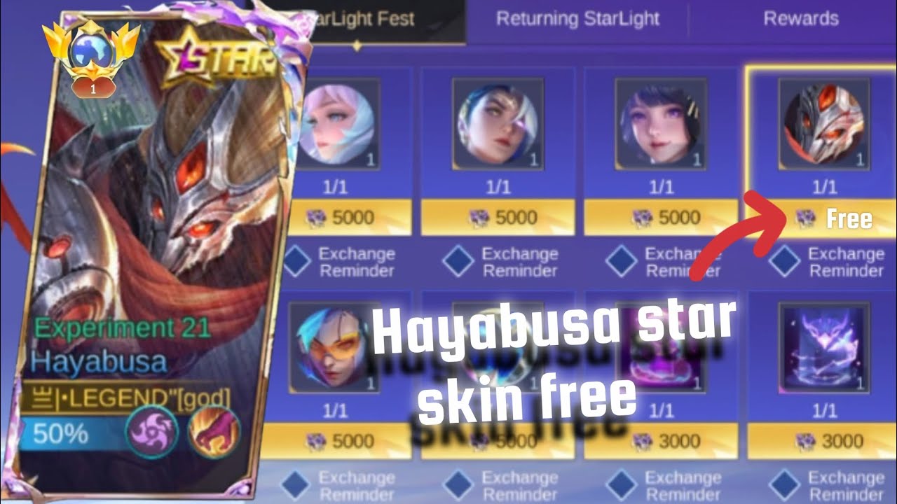 ✅ Hayabusa star skin free😜🤭/starlight fest.