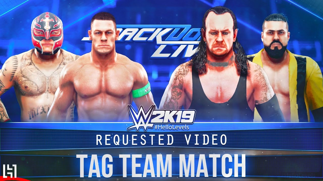 WWE 2K19 Джон Сина, Рей Мистерио против Андраде Сиена, Алмаса, Гробовщика — геймплей командного м...