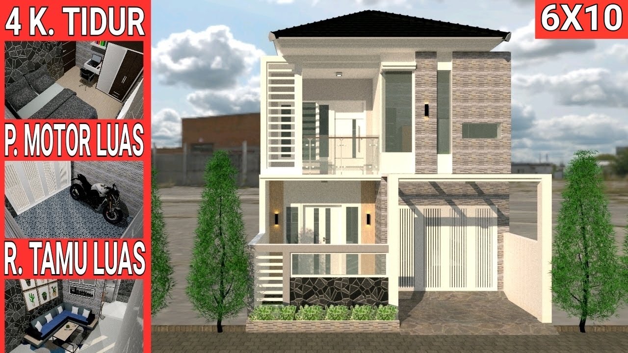 Desain Rumah 6x10 Meter 2 Lantai Dengan 4 Kamar Tidur