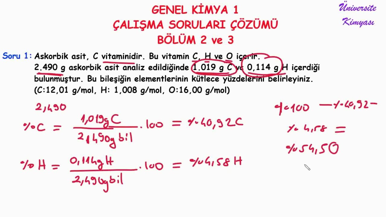 GENEL KİMYA 1 | &Ccedil;ALIŞMA SORULARI &Ccedil;&Ouml;Z&Uuml;M&Uuml; 1| B&Ouml;L&Uuml;M 2-3