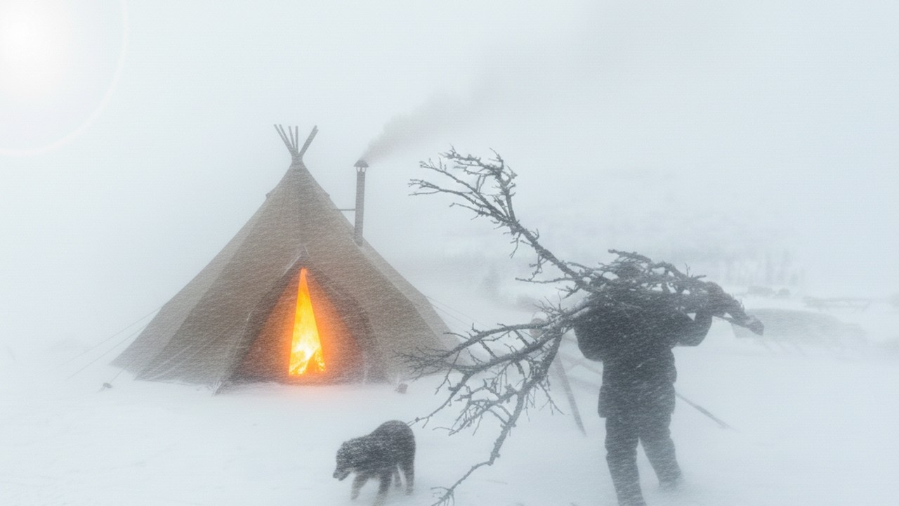 【死の境界線】氷点下45度の猛吹雪でテントが潰れる寸前。真っ赤に焼ける薪ストーブと命を繋ぐ孤独な夜。