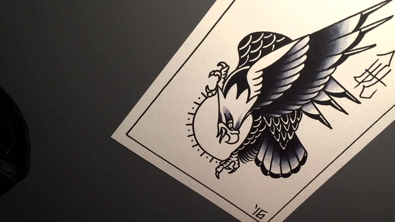 Drawing an American Eagle - Traditional Tattoo Flash #4