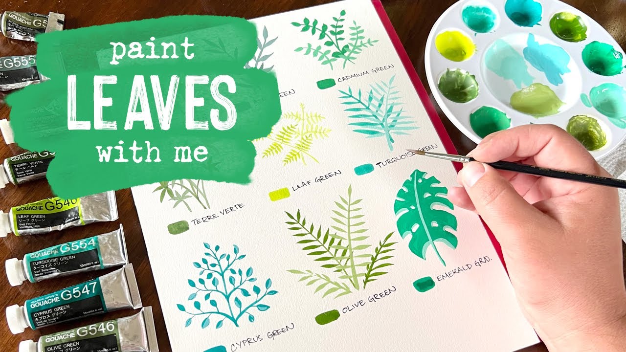 9 Easy Leaf Doodles Using Different Green Gouache Colors