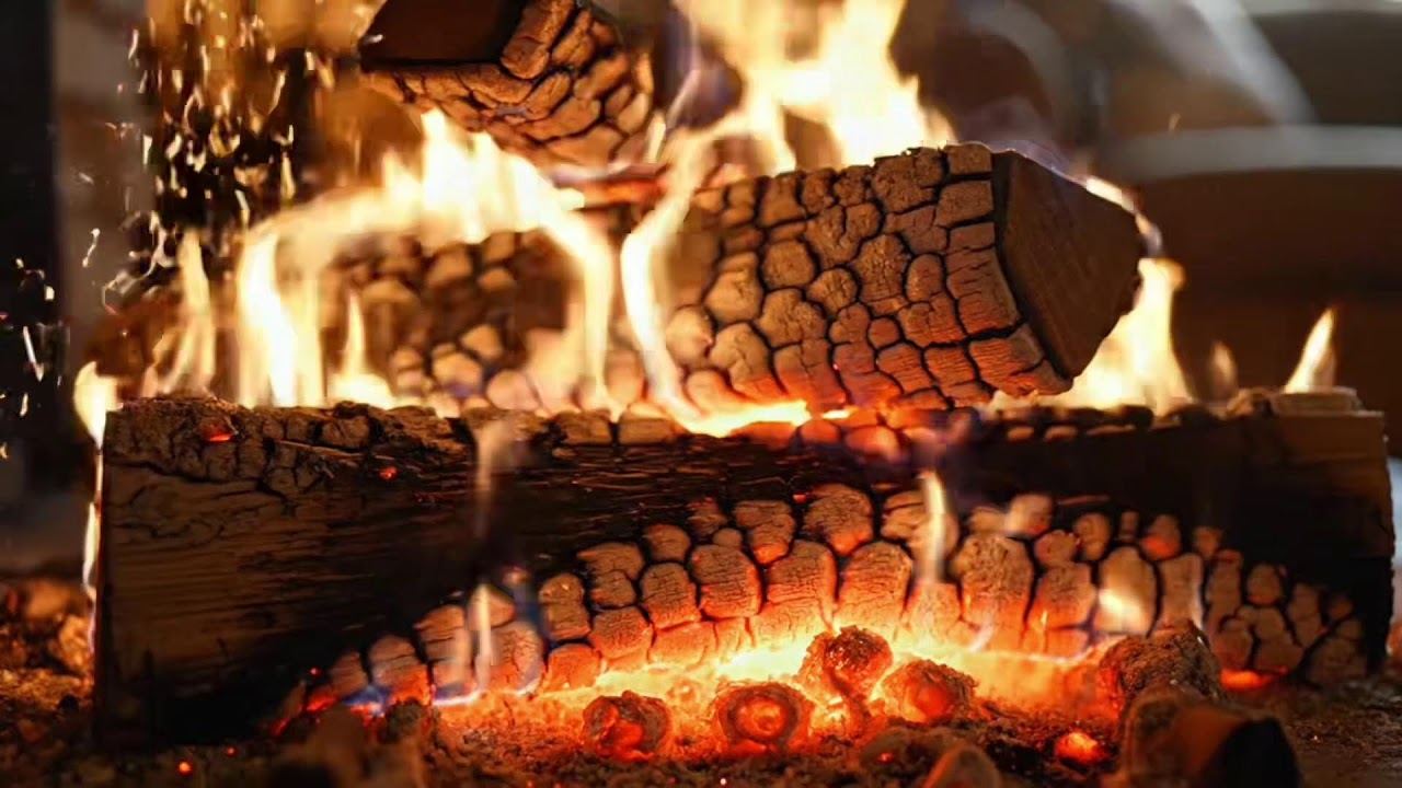 Night Fireplace 4K 🌙 Crackling Fire & Piano for Better Sleep